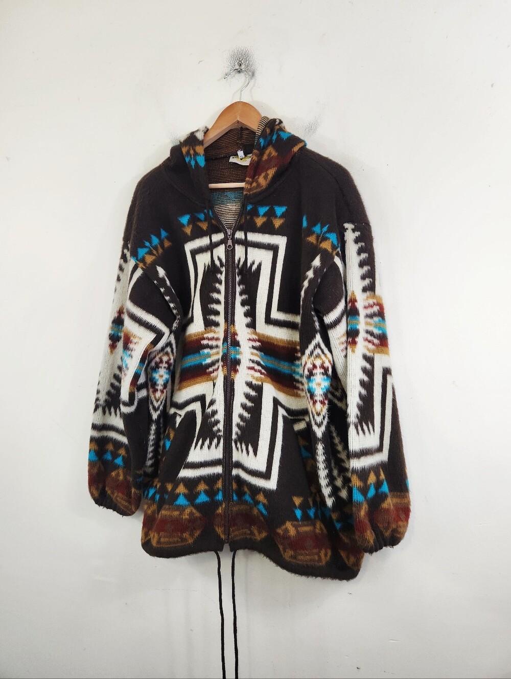 Earth Ragz Native Pattern Shaggy Wool Knit Hoodie
